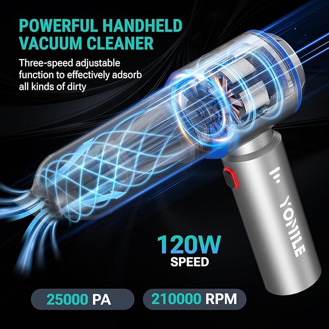 Mini Vacuum Cleaner, 2 in 1 27000PA Brushless Car Vacuum &250000RPM Air Duster 9000mAh Battery Air Blower Wireless Handheld V