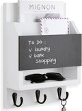 Key and Mail Holder for Wall, Key Holder with Chalkboard and Long Storage Box, Key Hanger with 3 Sturdy Hooks for Coat, Dog L