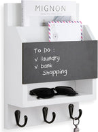 Key and Mail Holder for Wall, Key Holder with Chalkboard and Long Storage Box, Key Hanger with 3 Sturdy Hooks for Coat, Dog L