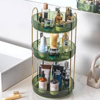 Rotating Makeup Organizer Countertop 3 Tier Lazy Susan Trays Clear Skincare Perfume Storage for Bathroom Counter Vanity, Gree
