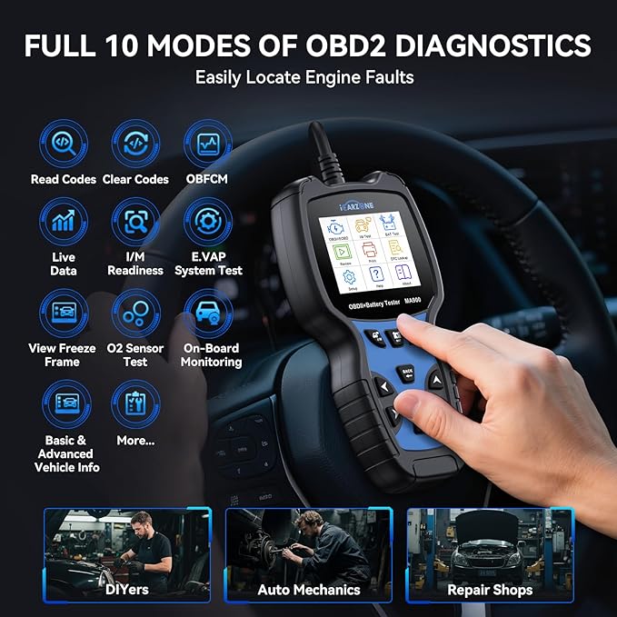 MA900 OBD2 Scanner + Battery Tester 2 in 1, Professional Code Reader Check Engine Diagnostic Scan Tool, 12V 24V 100-2000CCA