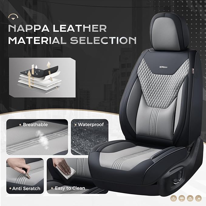 Coverado Car Seat Covers Full Set, Front Seat Covers with Lumbar Support and Back Seat Cover Waterproof Leather Automotive Se