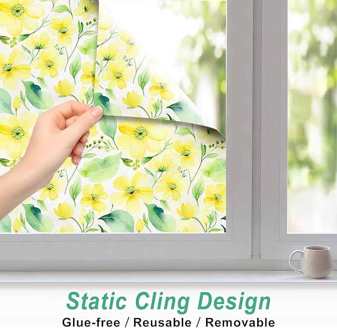 SOMWISE Frosted Glass Window Film, Heat Insulation, UV Block, Anti-Glare, One Way Privacy Tint, Static Cling for Home Bathroom Door, Renter Friendly, Day & Night Privacy