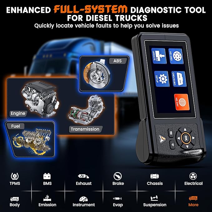 ANCEL HD430 Heavy Duty Truck Scanner, DPF Reset & Forced Regeneration for Cummins & Caterpillar Engine, Full System HDOBD