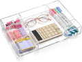 Briwooody Acrylic Drawer Organizer Clear Desk Drawer Organizer Trays with Adjustable Compartments Desk Accessories for Office