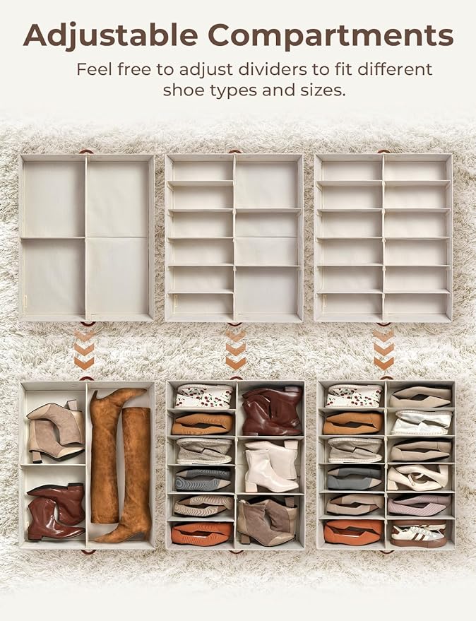 StorageWorks Shoe Organizer Under Bed for Closet with 3-Pack Bed Sheet Organizers and Storage