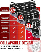 Car Trunk Organizer with Portable Leak Proof Cooler Bag, 3 Compartments Collapsible Car Organizers and Storage with Foldable C
