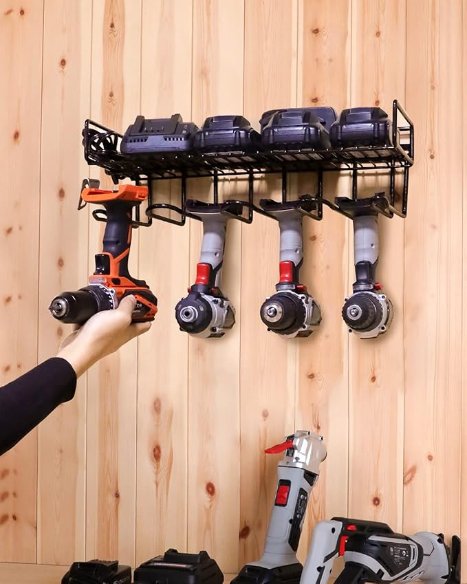 UNITEDPOWER Wall Mounted Power Tool Organizer Holder, Heavy Duty Utility Storage Rack With Shelf for Battery Powered Hand Too