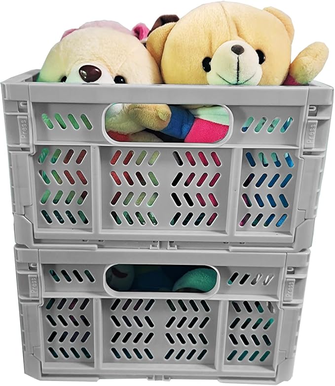 20L Folding Crate, 4Pack Plastic Storage Baskets Organizer for Home and Office,Collapsible Storage Crates for Home Office and