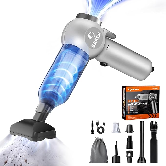Saker Car Vacuum Portable 6-in-1 Handheld Cordless Vacuums, 20000PA Suction, 7800mAh Blower, Window Breaker, Seatbelt Cutter 