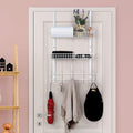 Over The Door Hanger Organizer with 2 Mesh Baskets & 5 Towel Hooks, Detachable Behind The Door Storage Towel Rack for Coats, 