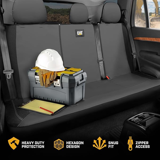 CAT PU Leather Rear Bench Seat Cover – Gray, 60/40 Split Fit for Cars, Trucks, SUVs – Waterproof, Scratch-Resistant, Semi-Uni