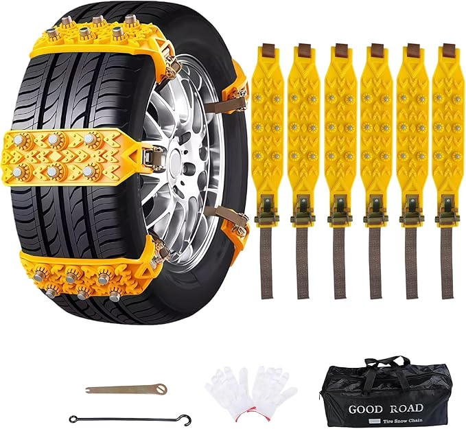 6 Pack Universal Tire Chains,Emergency Portable Snow Chains Suitable for Car, Truck, and SUV, Zip Tie Tire Chains, Adjustable