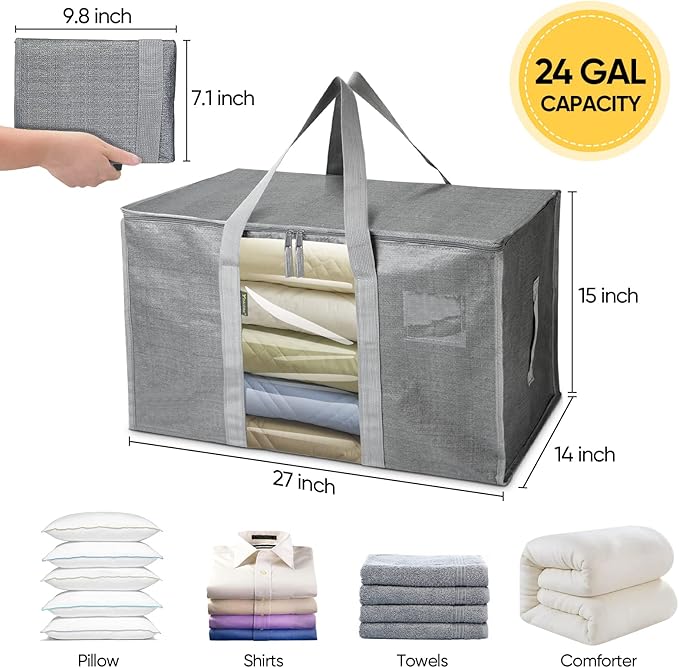 BALEINE 4-Pack Oversized Moving Bags with Reinforced Handles, Heavy-Duty Storage Tote Moving Supplies for Packaging, Camping 
