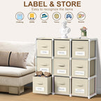 Geelin 9 Cube Storage Organizer with Fabric Bins and Labels 11 Inch, Fabric Collapsible Cubby Clothes Storage Drawer Dresser 