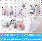 Namalu 12 Pack Pegboard Storage Bins with Labels and Hooks Bulk Peg Board Organizer Accessories Hanging Cup Organizer Pegboar