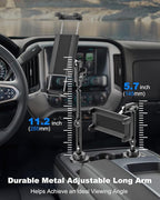 iPad Cup Holder Car Mount Heavy Duty [Height Adjust] Metal Long Arm Cup Holder Tablet Mount for Car, Truck, Compatible with 4.7-13" iPad Pro Air Mini, Galaxy Tab, iPhone, Cell Phone