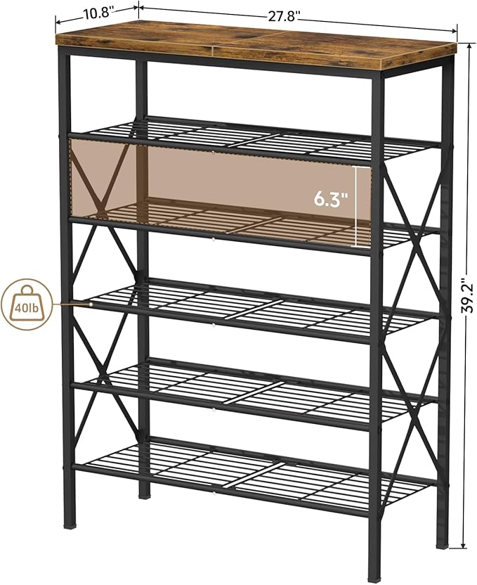 6 Tiers Metal Shoe Rack，Large Capacity Shoe Rack Holds 24 Pairs of Shoes, Durable and Stable, Adjustable Metal Shelf Stackabl