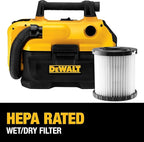 DEWALT 20V MAX Cordless Shop Vac, Wet Dry Vacuum Cleaner, Portable 2 Gallon Wet Dry Vac, Strong Suction Shop Vacuum with Hepa