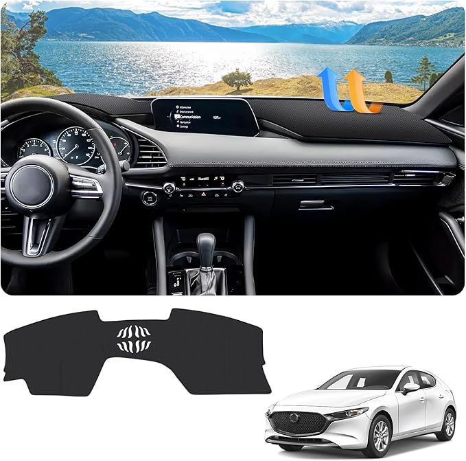 FIILINES Dash Cover for 2019-2026 Mazda 3, Dashboard Mat Accessories Dash Cover Sunshade Nonslip Mesh Protector No Glare Blac