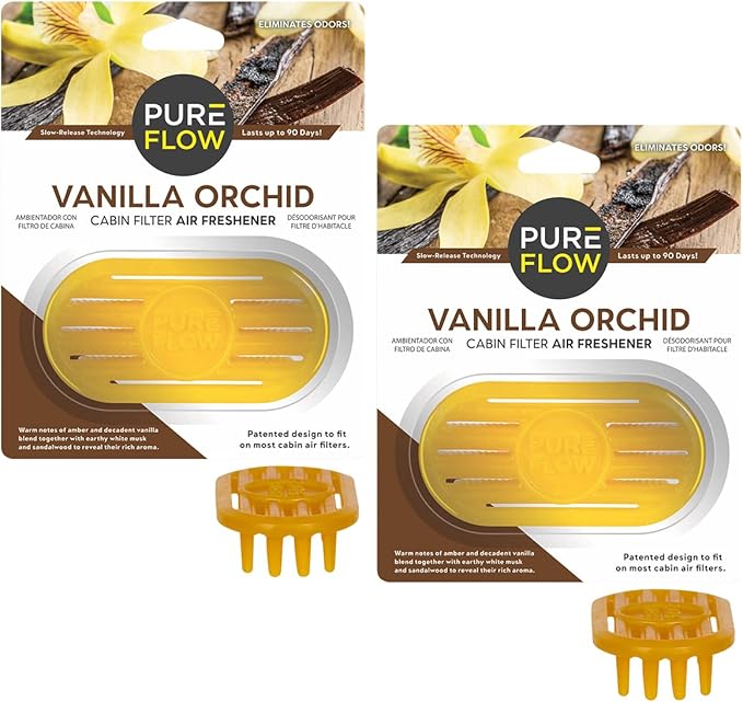 Pureflow Cabin Filter Air Freshener with Odor Eliminator - Fits on Most Car, Truck, and SUV Cabin Air Filters - Vanilla Orchi
