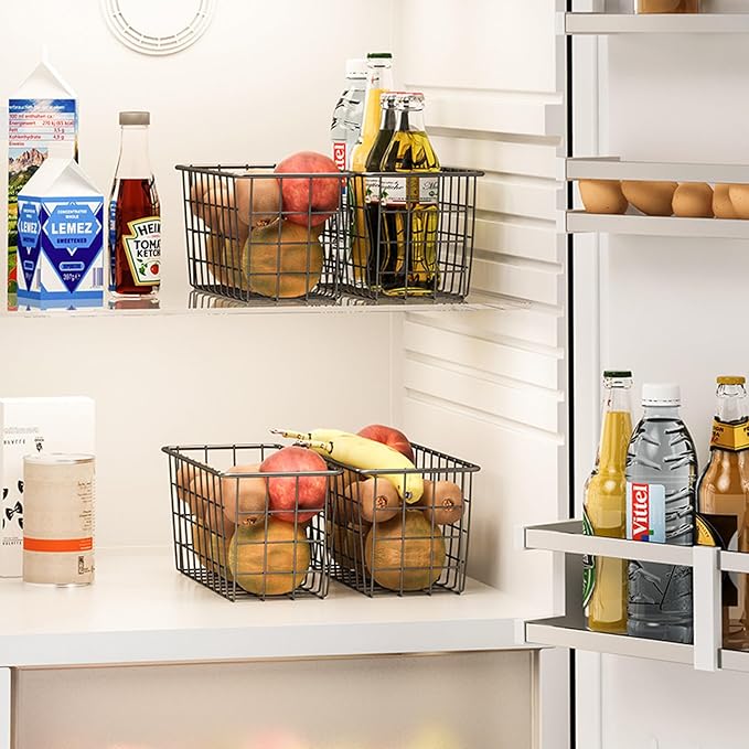 Adhesive Basket Wall Wire Basket Over the Cabinet Door Organizer No Drilling Mounted 4 Pack, Black