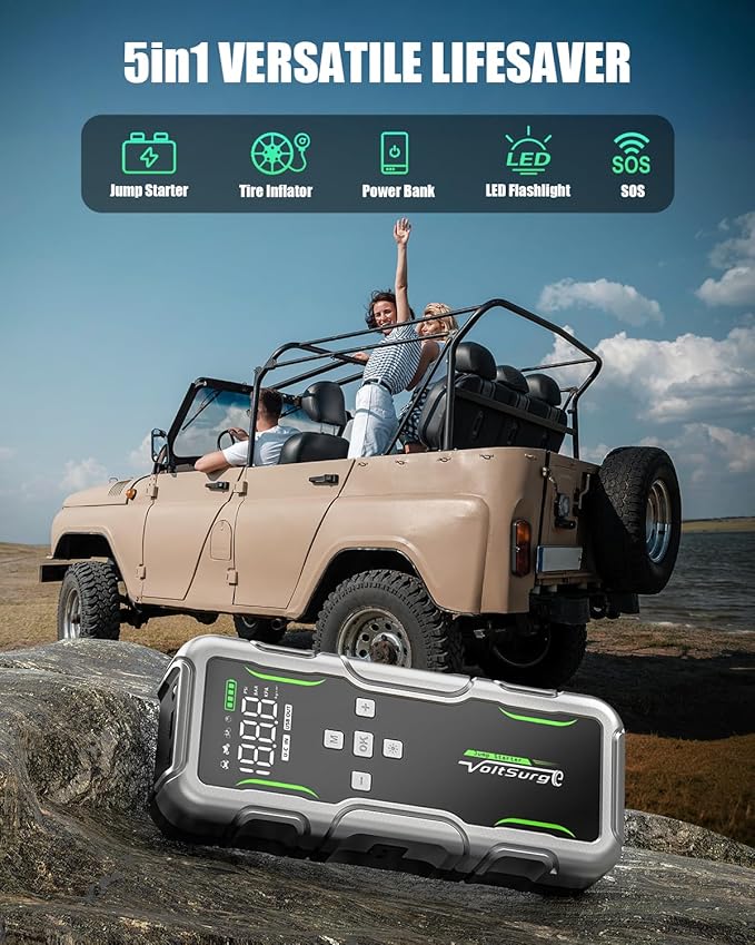 8000A Jump Starter with Air Compressor, 12V Portable Battery Jumper Starter Pack(All Gas/10.0L Diesel) for Car, Jump Box