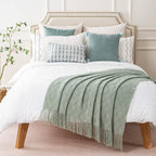 BATTILO HOME Sage Green Throw Blanket for Couch, Boho Bed Throws Blanket, Spring Decorative Light Blue Throw Blanket for Sofa