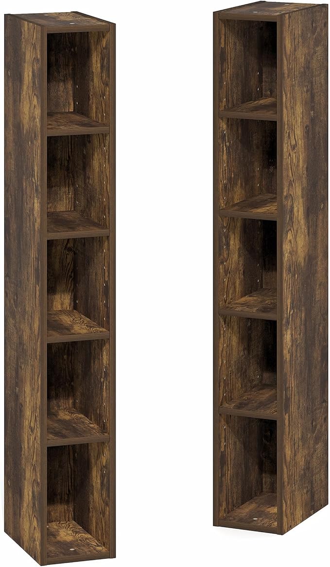 Furinno Fulda Book Shelf, 10-Tier Bookshelf, Space Saving Storage Shelf Bookcase, 9.2 x 5.9 x 78.7, for Living Room, Bedroom,
