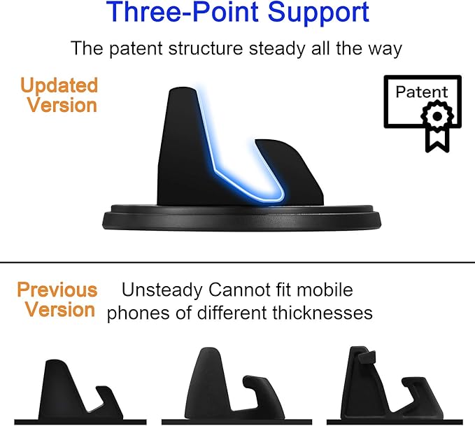 Car Phone Mount with Three-Point Support for Car Dashboard, 360 Degree Rotatable Washable Cell Phone Holder for Car Compatible Smartphones and GPS Devices