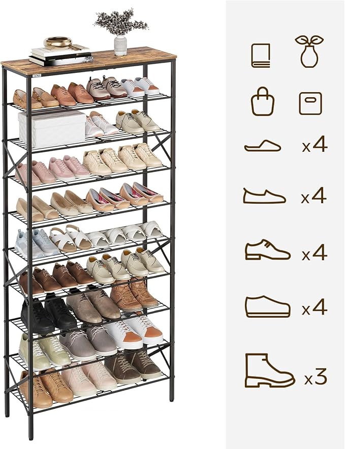 YATINEY 10 Tier Shoe Rack, Large Capacity Shoe Storage Organizer Holds 40 Pairs, Sturdy and Stable, for Entryway, Hallway, Cl