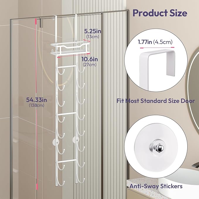 SWTYMIKI Over The Door Towel Rack - 9 Tier Towel Racks for Bathroom Wall Mounted, Towel Holder with Shelf, Hanging Rolled Tow