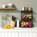 Goozii Hanging Wall Fruit Basket for Kitchen Counter 2 Pack, Stackable Wire Baskets for Organizing with Wood Lid, Potato and 