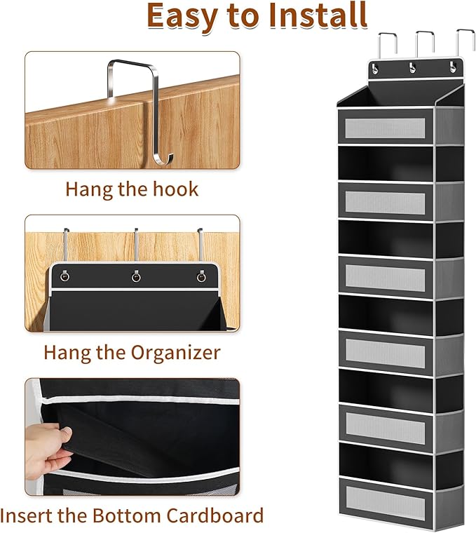 Over The Door Organizer with 6 Large Pockets, Over the Door Storage 12 Side Pockets, Hanging Door Organzier 44 lb Load Behind
