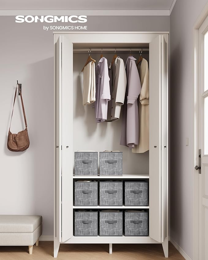 SONGMICS Storage Cubes, 10.2 x 10.2 x 11 Inches Non-Woven Fabric Bins with Double Handles, Set of 8, Closet Organizers for Sh