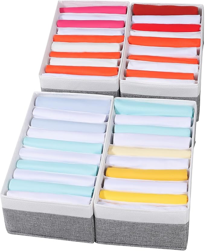 4 Packs T-shirt Drawer Organizers for Clothing,10 Grids Compartment Wardrobe Storage Box, Clothes Organizer for Folded Clothe