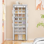 OYREL Shoes Rack 10 Tier Tall Shoe Rack with Storage Pockets, Fabric Covered Shoe Racks,Metal Shoes Rack Organizer for Closet