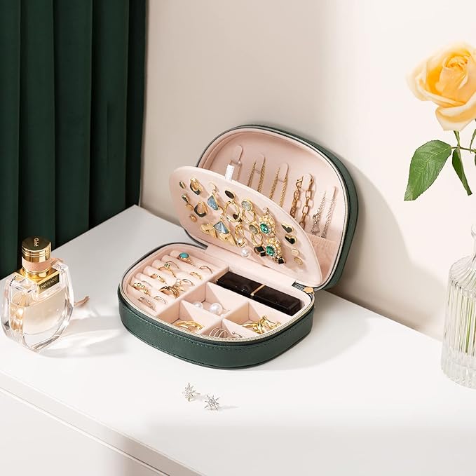 ProCase Travel Size Jewelry Box, Medium Portable Seashell-Shaped Jewelry Case, 2 Layer Jewelry Organizer in PU Leather for Wo
