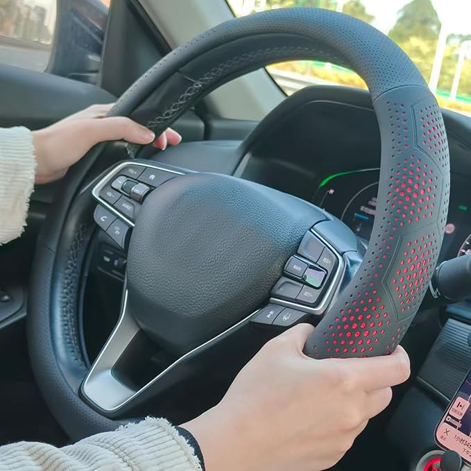Leather Steering Wheel Cover for Chevy Silverado 1500 2500 3500, for GMC Sierra 1500 2500 3500, for Toyota RAV4 Corolla Camry