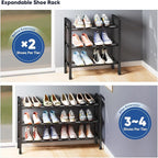 Abiglifty 3-Tier Expandable Shoe Rack,17"-33" Adjustable Shoe Rack for Closet,Metal Shoes Shelves for Front Door Entrance, Ga