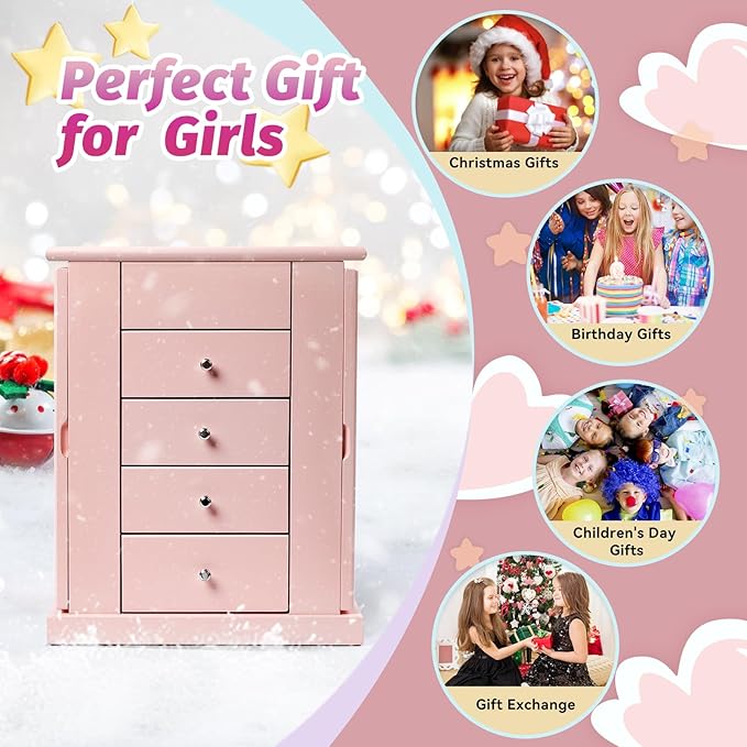 Emfogo Jewelry Box for Girls, Musical Jewelry Box with Spinning Dancer Gifts for Little Girls Christmas New Year Birthday Chi