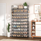 VTRIN 10 Tier Shoe Rack Tall Large Capacity Wide Shoe Organizer with Two Hooks Sturdy Metal Shoe Shelf for Entryway, Closet, 