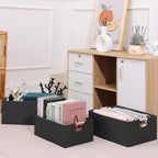 ANMINY 4PCS Storage Baskets for Organizing Collapsible Fabric Storage Bins Boxes with Wood Handles Closet Shelves Cube Organi