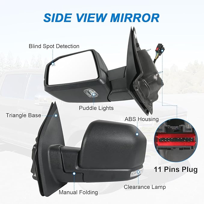 JDMSPEED Left Driver Side View Mirror Compatible with 2015-2020 Ford F150 with Power Glass Heated Puddle Lights Clearnce Lamp