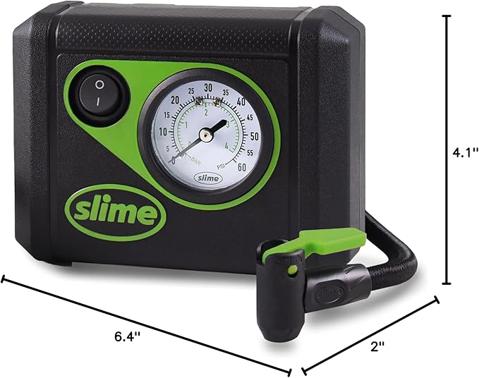 Slime 40059 Tire Inflator, Junior, Compact, Powerful, Portable Car Air Compressor, Lightweight, Analog, Flat Tire Repair, 12V, 12 min Inflation