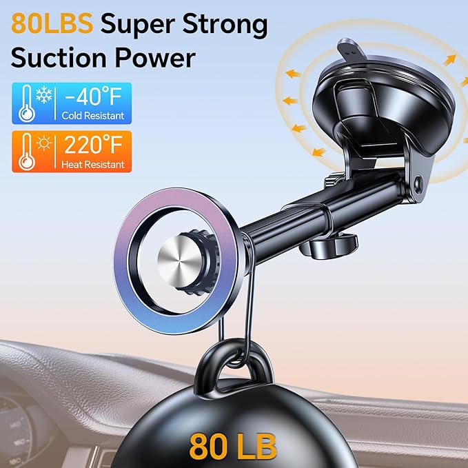 Coolpow for MagSafe Car Mount【Windshield+Vent+Dash】Magnetic Phone Holder for Car Phone Holder Mount Cell Phone Holders for Your Car Accessories Suction Phone Mount for Car Truck Stand for iPhone 17 16