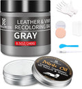 8.5oz Leather Recoloring Balm with 100ml Mink Oil,Gray Leather Repair kit for Furniture and Car Interior,Leather Couch Scratc