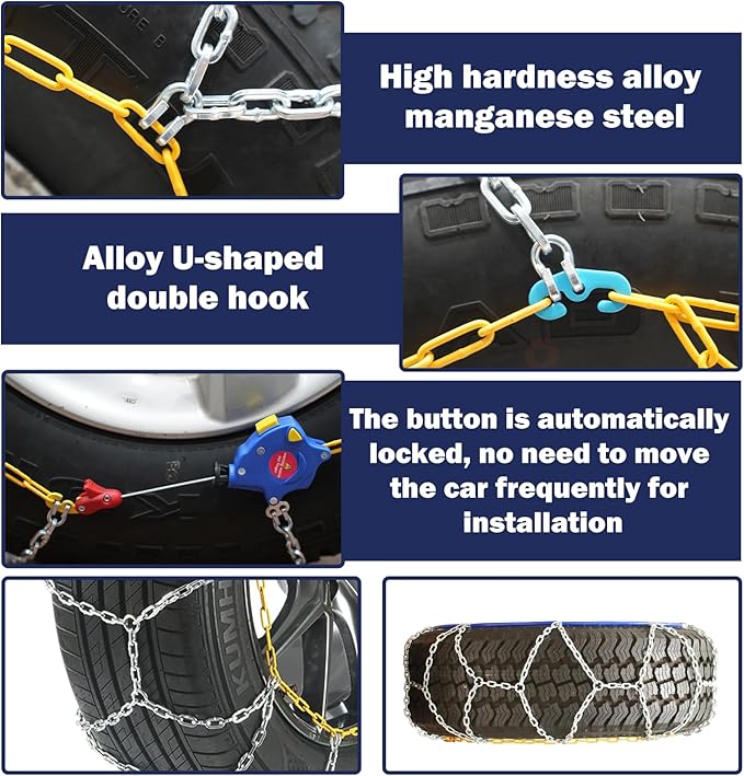 Auto Tightening Snow Chains Tire Chains, 1-Minute Quick Install, Universal Fit for Car/SUV/Pickup Truck, Multi-Weather Emerge