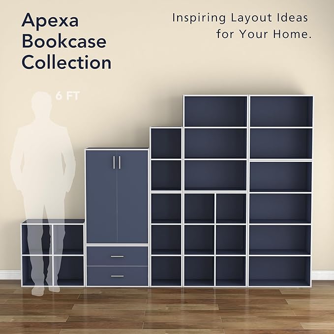 Homes: Inside + Out Apexa 3-Tier Cube Storage Organizer Shelves, Stackable Wood Bookcase Fits Cubby Bins for Organization, Do