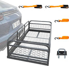 TUFFIOM 60"x24"x14" Folding Hitch Mount Cargo Carrier Basket, Upgraded 14" Height 500lbs Steel Car Cargo Trailer Hitch Luggage Rack with Straps & Stabilizer for SUV Car Truck Van